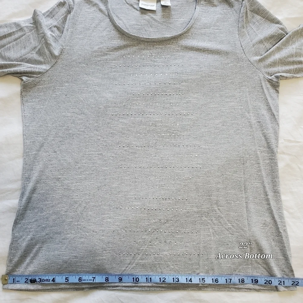 ZENERGY Chicos Gray Sparkle Rhinestone Metallic Top Blouse Womens 2 Large FLAW - Picture 11 of 15